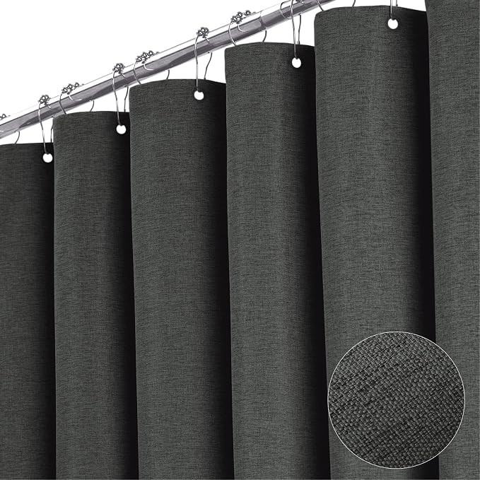 Stall Linen Textured Waterproof Shower Curtain, 36x72, Charcoal Grey | Half Size, 230GSM Polyester, Heavy Duty Fabric, Weighted Hem, 6 Plastic Hooks, Modern Luxury Hotel Style, Machine Washable