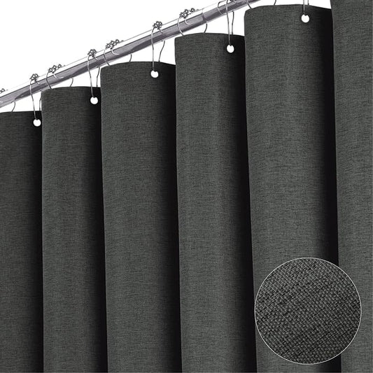Stall Linen Textured Waterproof Shower Curtain, 36x72, Charcoal Grey | Half Size, 230GSM Polyester, Heavy Duty Fabric, Weighted Hem, 6 Plastic Hooks, Modern Luxury Hotel Style, Machine Washable