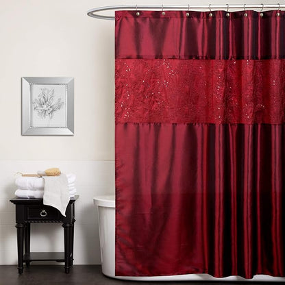 Lush Decor Maria Shower Curtain | Fabric Shimmery Solid Color Design for Bathroom, 72” x 72”, Red