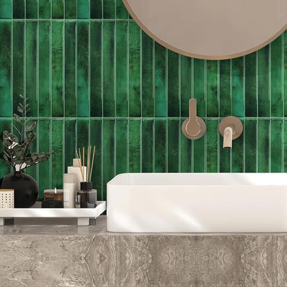 Renter Friendly Backsplash Tile Stickers for Kitchen Bathroom RV Easy Deco Just Peel Stick, Removable Emerald Green Tile Backsplash 10 Sheet 9 * 11.4 inch with Glossy and Thick Design