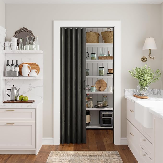 SmartStandard 36" x 80" Accordion Doors Interior, Double Walled, Black | Easy to Assemble, Save Space, PVC Accordion Folding Doors for Closet Doorway Basement, with Track and Hardware