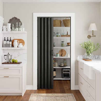 SmartStandard 48" x 80" Accordion Doors Interior, Double Walled, Black | Easy to Assemble, Save Space, PVC Accordion Folding Doors for Closet Doorway Basement, with Track and Hardware