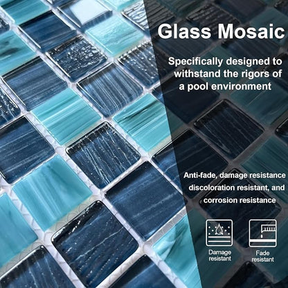 LSDECO 5 Sheets Glass Mosaic Tiles Backsplash, Pool Tiles, 12" x 12" Kitchen Backsplash Tile, Glass Tiles for Bathroom Border Shower Wall (5 Sq.Ft Topazstone)