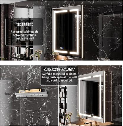 Smart LED Medicine Cabinet with Mirror, 30W×36H Inch Bathroom Storage Medicine Cabinet, 3 Color Stepless Dimming & Anti-Fog, 5X Magnifier, Night Light, 2 Doors, DTC Soft-Close Hinges