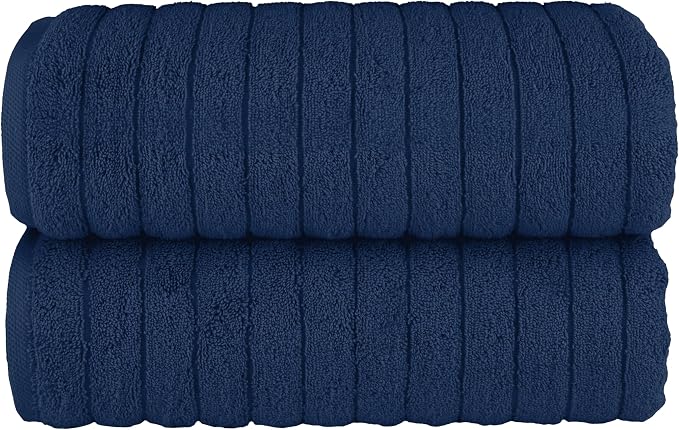 Elegant Comfort 100% Turkish Cotton Corduroy Ribbed Luxury Soft 2 Pack Bath Towels 27 x 54 Inch - Ultra Plush, Absorbent, Quick Dry, Hotel Spa Quality Towels for Bathroom Essentials, Navy