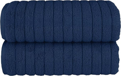 Elegant Comfort 100% Turkish Cotton Corduroy Ribbed Luxury Soft 2 Pack Bath Towels 27 x 54 Inch - Ultra Plush, Absorbent, Quick Dry, Hotel Spa Quality Towels for Bathroom Essentials, Navy