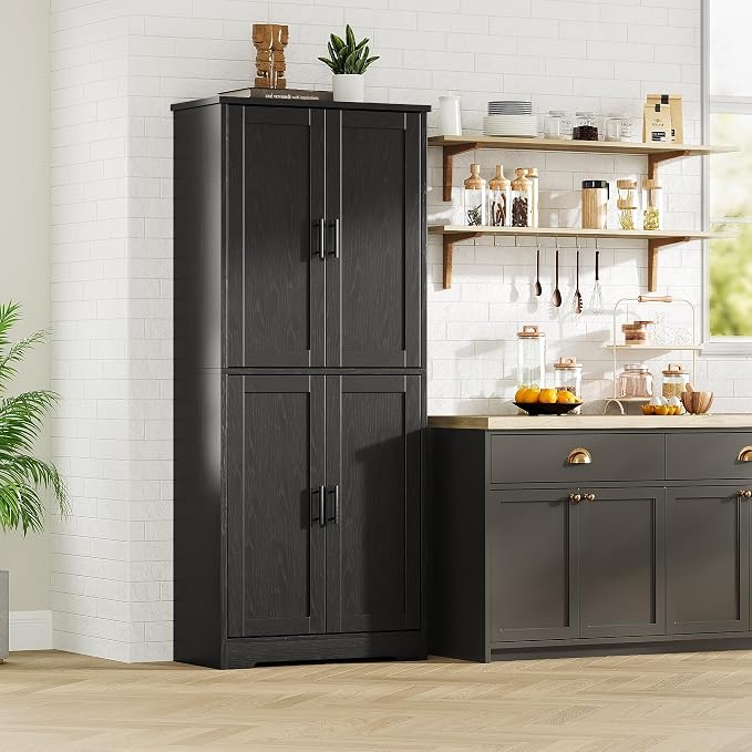 Garvee Kitchen Pantry Cabinet, 70 Inch Tall Storage Cabinet | with Doors and Adjustable Shelves, Freestanding Wooden Classic Cupboard for Living Room, Dining Room, Bathroom