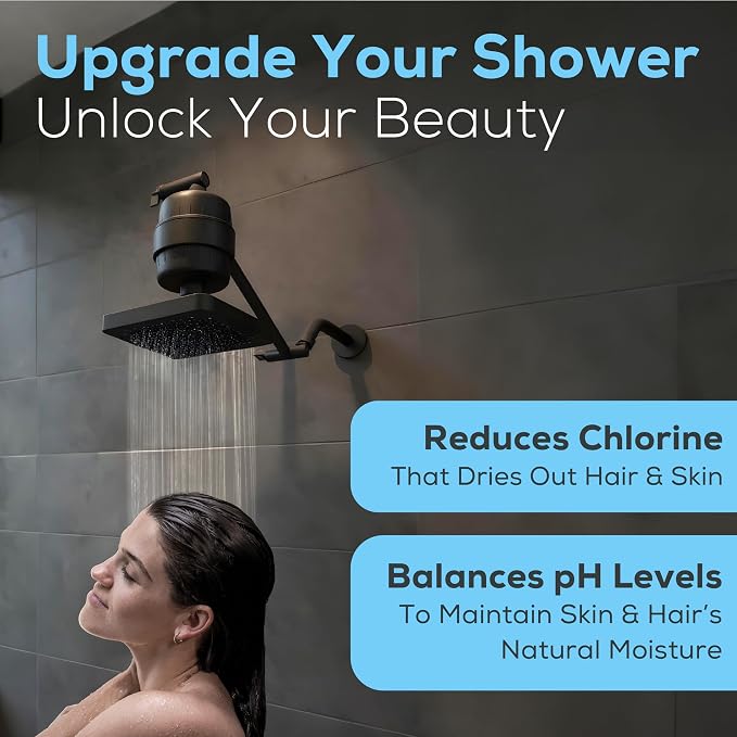 SparkPod 23-Stage Shower Head Filter for Showerheads, Black Matte | Removes Chlorine & Heavy Metals, Helps Improve Hard Water, with Activated Carbon and KDF-55 Layers, High Output