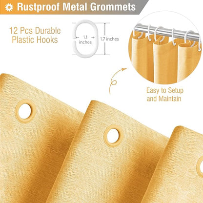 BTTN Gold Fabric Shower Curtain - Linen Textured Weighted Cloth Shower Curtain Set with 12 Plastic Hook, Machine Washable, Modern Hotel Spa Luxury, Decorative Neutral Bath Curtains for Bathroom, 72x72