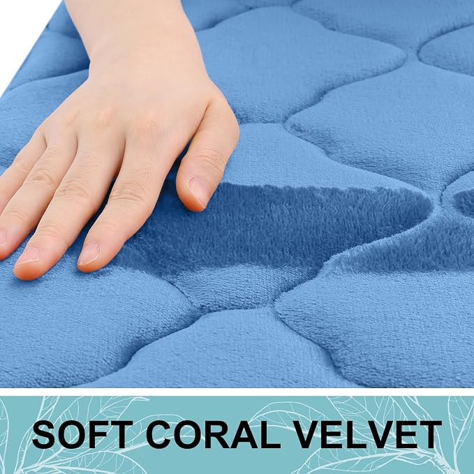 OLANLY Memory Foam Bath Mat Rug 30x20, Ultra Soft and Absorbent Bathroom Rugs, Non-Slip, Comfortable, Machine Washable Bath Carpet for Bathroom Floor, Tub, Shower and Home Decor Accessories, Blue