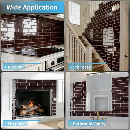 Art3d Peel and Stick Backsplash, Subway Wall Tile, 10-Pack, Dark Burgundy | 12 x 12 Inch, Water Resistant, Durable, Easy to Installation, Coastal Style, for Modern Home Decor, Kitchen, Home Improvement