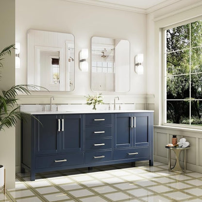 80-Inch Bathroom Vanity with Sink, 4 Soft-Close Doors and 6 Soft-Close Drawers, Bathroom Freestanding Vanity with Cultured Marble Countertop, Navy Blue Vanity with Brushed Nickel Handles