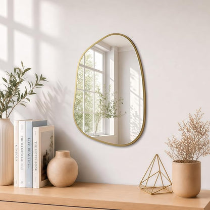 PERFNIQUE Irregular Wall Mirror Asymmetrical Mirror, 16''x12'' Small Gold Mirror for Bathroom Bedroom Living Room Entryway, Decorative Modern Wall Decor, Wall Mounted (Gold, 16''x12'')
