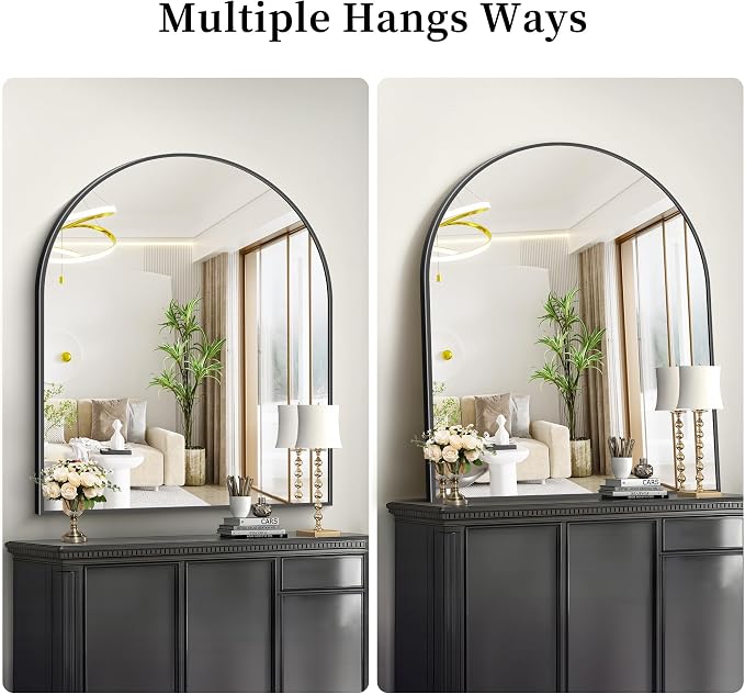 COFENY Black Arch Mirror, 36”x40” Black Mirror for Bathroom, Wide Arched Bathroom Mirror with Metal Frame, Wall Mounted Mirror for Bedroom Living Room Entryway Modern