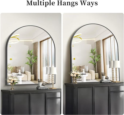COFENY Black Arch Mirror, 36”x40” Black Mirror for Bathroom, Wide Arched Bathroom Mirror with Metal Frame, Wall Mounted Mirror for Bedroom Living Room Entryway Modern