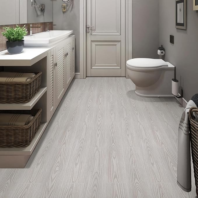 Peel and Stick Floor Tile Wood Grain Texture, Vinyl Flooring | Self-Adhesive and Waterproof, No Residue Flooring Roll for Bathroom, Kitchen, Bedroom (10-Pack Covers 15 Sq.Ft)