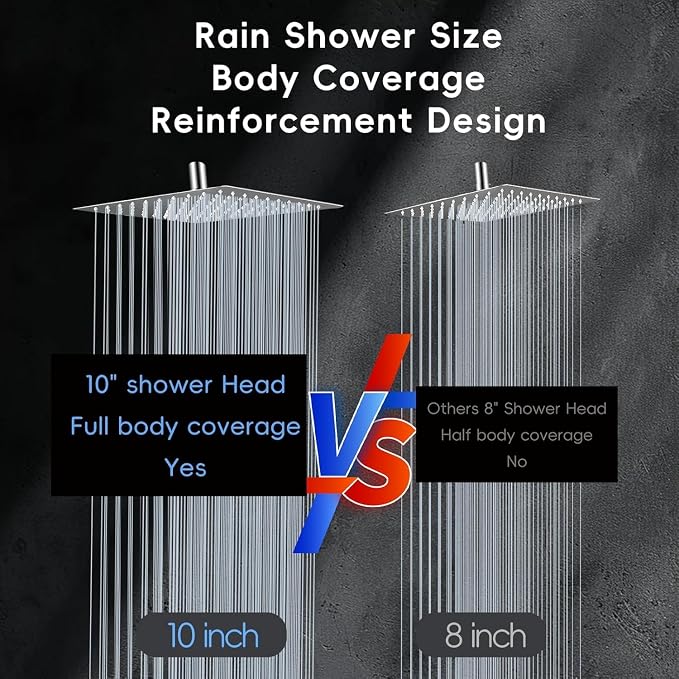 Peicuai Shower Head Combo, 10 Inch High Pressure Rain Shower Head with 11 Inch Adjustable Extension Arm, 5-Setting Handheld Shower with Long Hose, Powerful Spray for Low Water Pressure