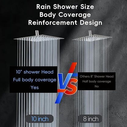 Peicuai Shower Head Combo, 10 Inch High Pressure Rain Shower Head with 11 Inch Adjustable Extension Arm, 5-Setting Handheld Shower with Long Hose, Powerful Spray for Low Water Pressure