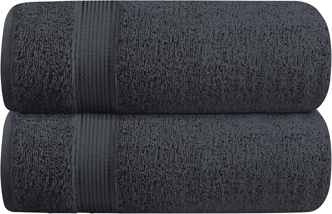 Cotton 2 Pack Oversized Bath Towel Set 28x55 inches, Large Bath Towels, Ultra Absorbant Compact Quickdry & Lightweight Towel, Ideal for Gym Travel Camp Pool - Charcoal Grey