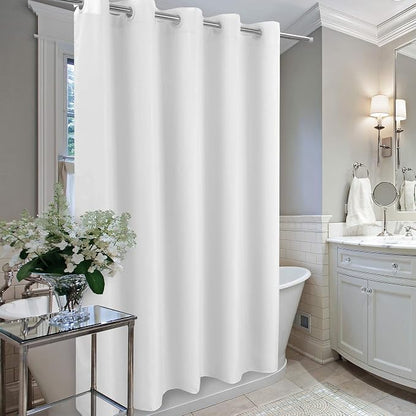 River Dream Extra Long Shower Curtain No Hooks or Liner Needed, White | Soft Microfiber, 84" Long Fabric Shower Curtain Set Waterproof, Bottom Magnets, Machine Washable, 71W x 86H(84H)