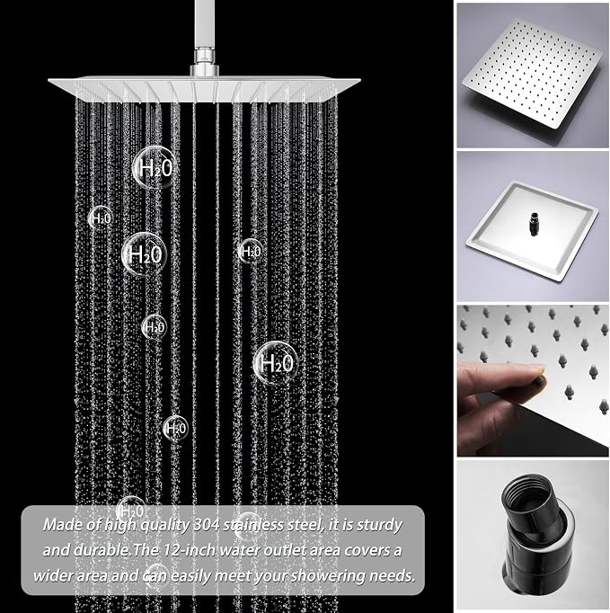 Chrome Shower System Tempreature Display Shower Fuacet Set | 12 inch and 8 inch Full Body Shower Head, with 6 PCS Body Jet and Handheld Spray