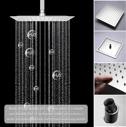 Chrome Shower System Tempreature Display Shower Fuacet Set | 12 inch and 8 inch Full Body Shower Head, with 6 PCS Body Jet and Handheld Spray