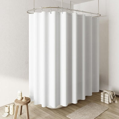 Extra Wide White Shower Curtain, Linen Textured Fabric Shower Curtain Set with Hooks, Simple Elegant Modern Farmhouse Country Ultra Thick Bath Curtains for Bathroom, 108x72