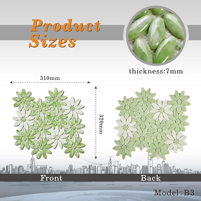 5 Sheets Green Flower Luminescent Mosaic Wall and Floor Tiles for Bathroom and Kitchen 12.2 * 12.6 Inches 1.07 sq.ft