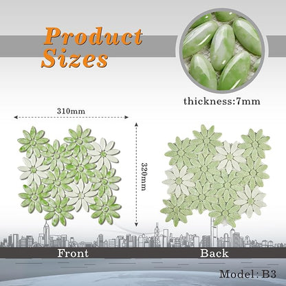 5 Sheets Green Flower Luminescent Mosaic Wall and Floor Tiles for Bathroom and Kitchen 12.2 * 12.6 Inches 1.07 sq.ft