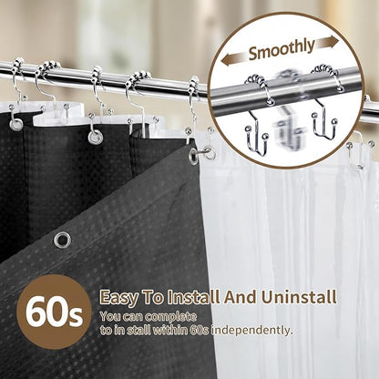 Siiluminisoy Shower Curtain and Liner Set, Waffle Shower Curtain Set with 12 Stainless Steel Hooks, Waterproof Luxury Fabric Shower Curtains for Bathroom and Hotel, Black, 72" W x 84" H