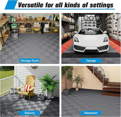 Jocoevol 60-Pcs Interlocking Tile, 12" x 12" Indoor/Outdoor Self-Drainage Interlocking Floor Tiles, Non-Slip Heavy-Duty Polypropylene Splicing Flooring Tile for Garage Patio Pool Bathroom, Grey