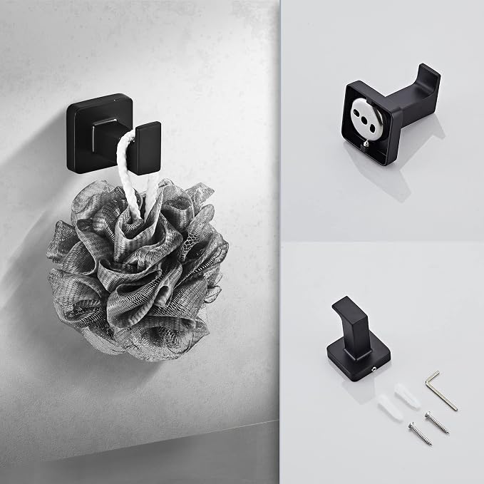 Matte Black Bathroom Hardware Set 4 Pieces,Bathroom Accessories Set Stainless Steel Wall Mounted, Hand Towel Bar, Towel Ring, Robe Towel Hooks,Toilet Paper Holder,Towel Bar Set, 23.6 Inch