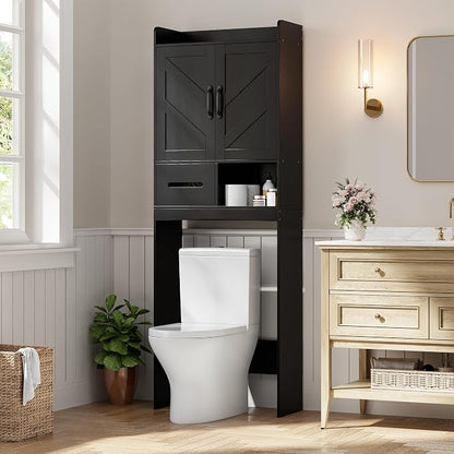 GarveeHome Over the Toilet Storage, Anti-Tip, Adjustable Shelf, Black | Bathroom Cabinet, Toilet Paper Holder, Sturdy Build, for Bathroom Restroom Laundry