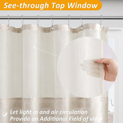 Extra Long Linen Shower Curtain 84 Inches Cream Double Layer | 7ft, Curtains with Hook for Bathroom, Snap in Liner, Water Repellent, Boho Farmhouse, Modern Bath Decor, 1 Panel, 72x84