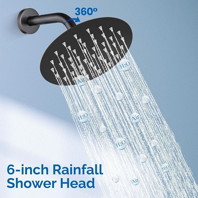 Airuida Shower Faucet Set with Tub Spout,6" Bathtub Faucet-Oil Bronze | Male Threads Rough-In Valve,Round Head Shower System,Tub and Shower Kit Set