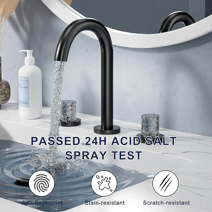 Bathroom Faucets for Sink 3 Hole, Bathroom Sink Faucet Widespread 8 Inch, Matte Black Faucet with Pop Up Drain and Hose