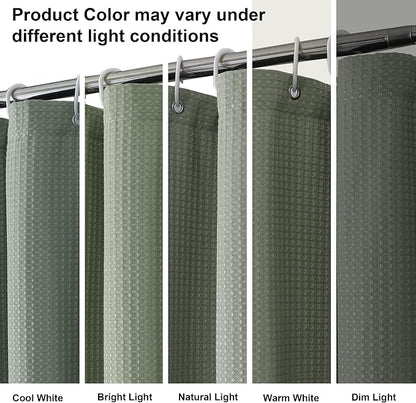 Extra Long Shower Curtain Set- 96 Inch Long Waffle Weave Heavy Duty Fabric Shower Curtains for Bathroom, Luxury Heavy Duty Thick Cloth Shower Curtain with 12 Plastic Hooks, 72x96, Sage Green
