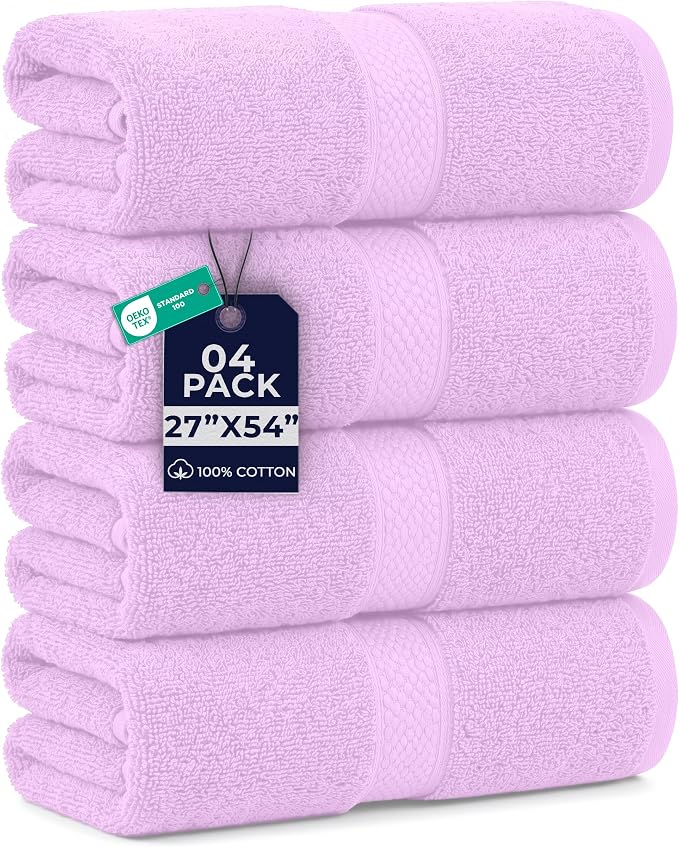 DAN RIVER 600 GSM Cotton Large Bath Towels Set of 4, 27 x 54 Inches | Larger & Lighter Weight Towels for Bathroom - Highly Absorbent & Quick Dry 100% Cotton Bath Towel Set for Home, Spa & Hotel