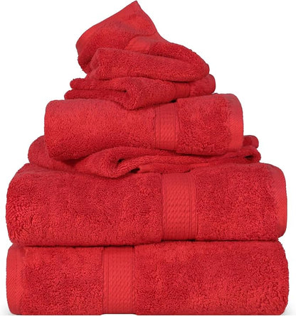 SUPERIOR Egyptian Cotton Ultra Plush & Absorbent, 6 Piece Set, Red | Quick Dry, Soft Luxury Towel Set, Bath Essentials, Guest Bath, Spa, 2 Bath, 2 Hand, 2 Face Towels, Madeline Towels