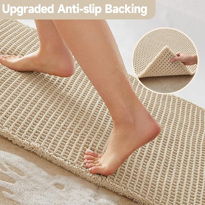 TYUU Waffle Bath Mat, Boho Bathroom Rugs Non Slip, 30x20 Pale Beige | Super Absorbent Quick Dry Bath Rug, Non-Slip Backing, Soft Waffle Washable Farmhouse Bathroom Mats, Tub, Shower & Home Decor