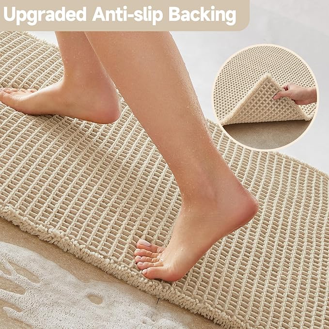 TYUU Waffle Bath Mat, Boho Bathroom Rugs Non Slip, 36x24 Pale Beige | Super Absorbent Quick Dry Bath Rug, Non-Slip Backing, Soft Waffle Washable Farmhouse Bathroom Mats, Tub, Shower & Home Decor