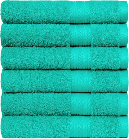 Amazon Basics Fade-Resistant 100% Cotton Hand Towels for Bathroom, Soft Absorbent, 26 x 16 inches, Teal, 6-Pack