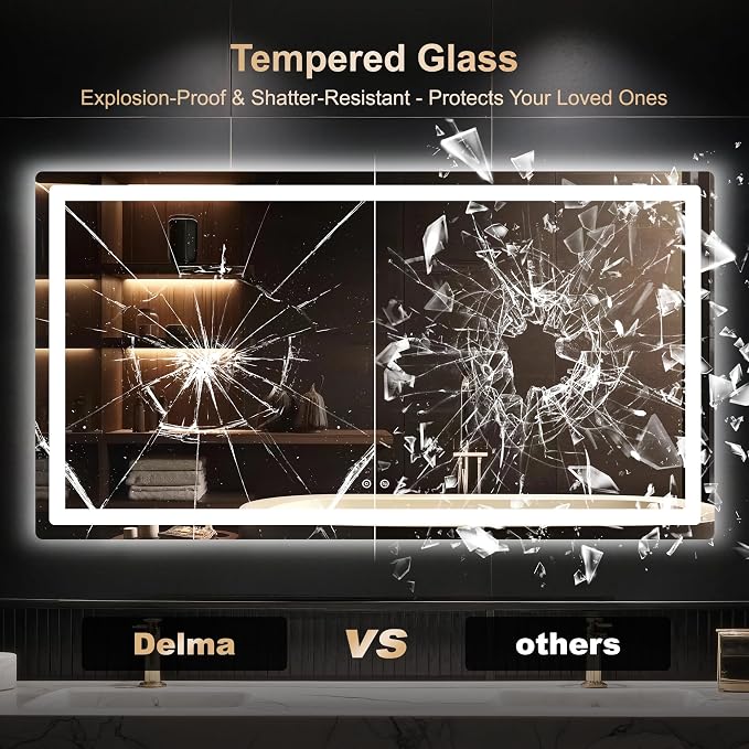 30x55 LED Bathroom Vanity Mirror with Lights, Anti-Fog, Dimmable | Front & Backlit with 3 Color Modes and Memory, 5mm Shatterproof Glass, Plug-in or Hardwired, Horizontal or Vertical