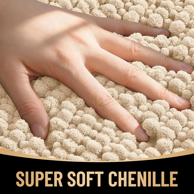 OLANLY Thick Chenille Large Bathroom Rugs 44x32, Absorbent Bath Mat, Beige | Soft Bath Rugs, Rubber Backing, Machine Wash Dry, Bath Mats for Bathroom, Tub and Shower, Home Decor Accessories