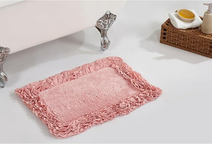 Better Trends Bathmat 100% Cotton Non-Slip Washable Rug Soft Tufted 24" x 40" Bath Mat Water Absorbent for Bathroom Floor Decor, Tub, Bedroom Kitchen Rugs Pink Shaggy Border Collection