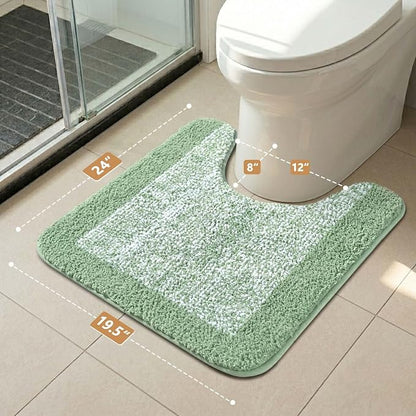 Toilet Rugs U-Shaped 24x19, Non-Slip Plush Shaggy Quick Dry Bathroom Contour Rugs, Extra Soft Absorbent Chenille Washable Bath Mat for Toilet Base, Green