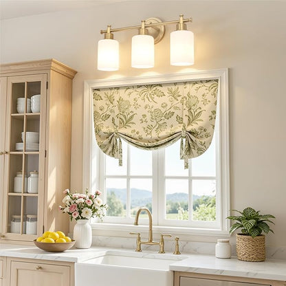 3 Light Brushed Gold Bathroom Vanity Light Fixture Over Mirror, 17.5 Inch | Modern Gold Vanity Light Fixtures with White Glass Shade, Wall Sconce for Bathroom, Bedroom, Hallway, Living Room, E26 Socket