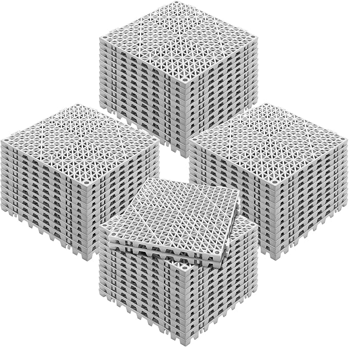 Happybuy Tiles Interlocking 50 PCS Gray, Drainage 12x12x0.6 Inches, Outdoor Floor Tiles, Outdoor Interlocking Tiles, Deck Flooring for Pool Shower Bathroom Patio Garage