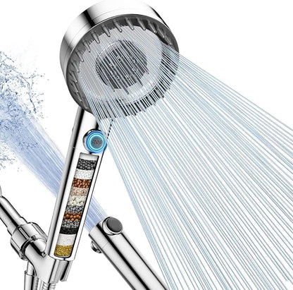 Filtered Shower Head with Handheld, High Pressure Showerhead with Filters | 4 Spray, ON/OFF Switch for Pets, Detachable Shower Heads with Water Softener Filter Beads for Hard Water- Remove Chlorine