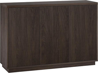 Henn&Hart 48" Fluted Sideboard Buffet Cabinet, Ribbed Wooden Credenza with 3 Doors, Adjustable Shelves, and Cable Management Cut-Outs for Dining Room, Kitchen, Living Room or Entryway, Warm Brown